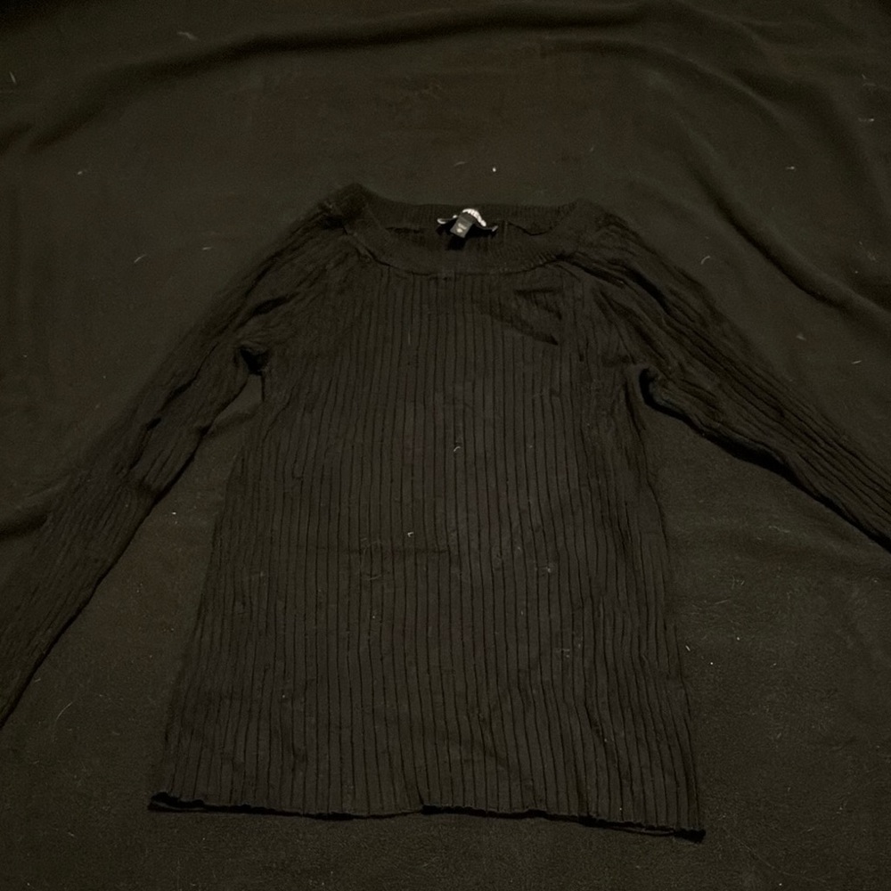 Express Black Ribbed Long Sleeve Blouse